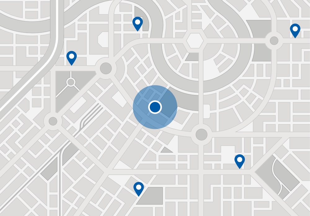 Straßen Map mit blau markierten Orten